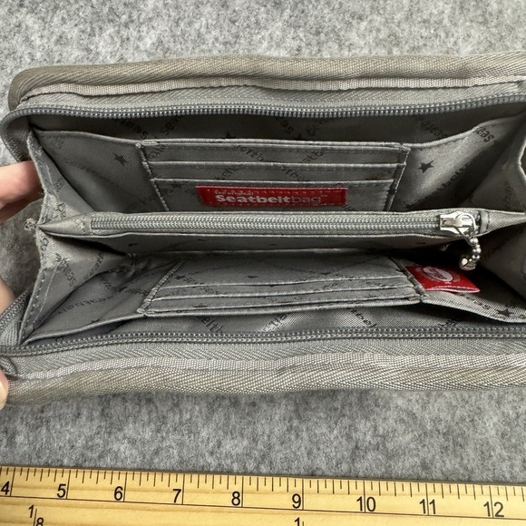 Harvey's Seatbelt Wallet Gray Zip Around 8" Beige Clutch - Picture 7 of 10